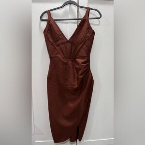 SHEIN Brown Ruched Strapless Cocktail Dress